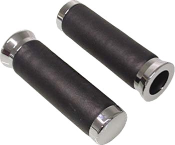 BLACK LEATHER GRIPS 7/8"" WITH CHROME CAPS 155MM